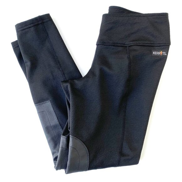Kerrits Womens Black Fleece Lite Knee Patch Riding Tights Size S Breeches Warm - Picture 1 of 15